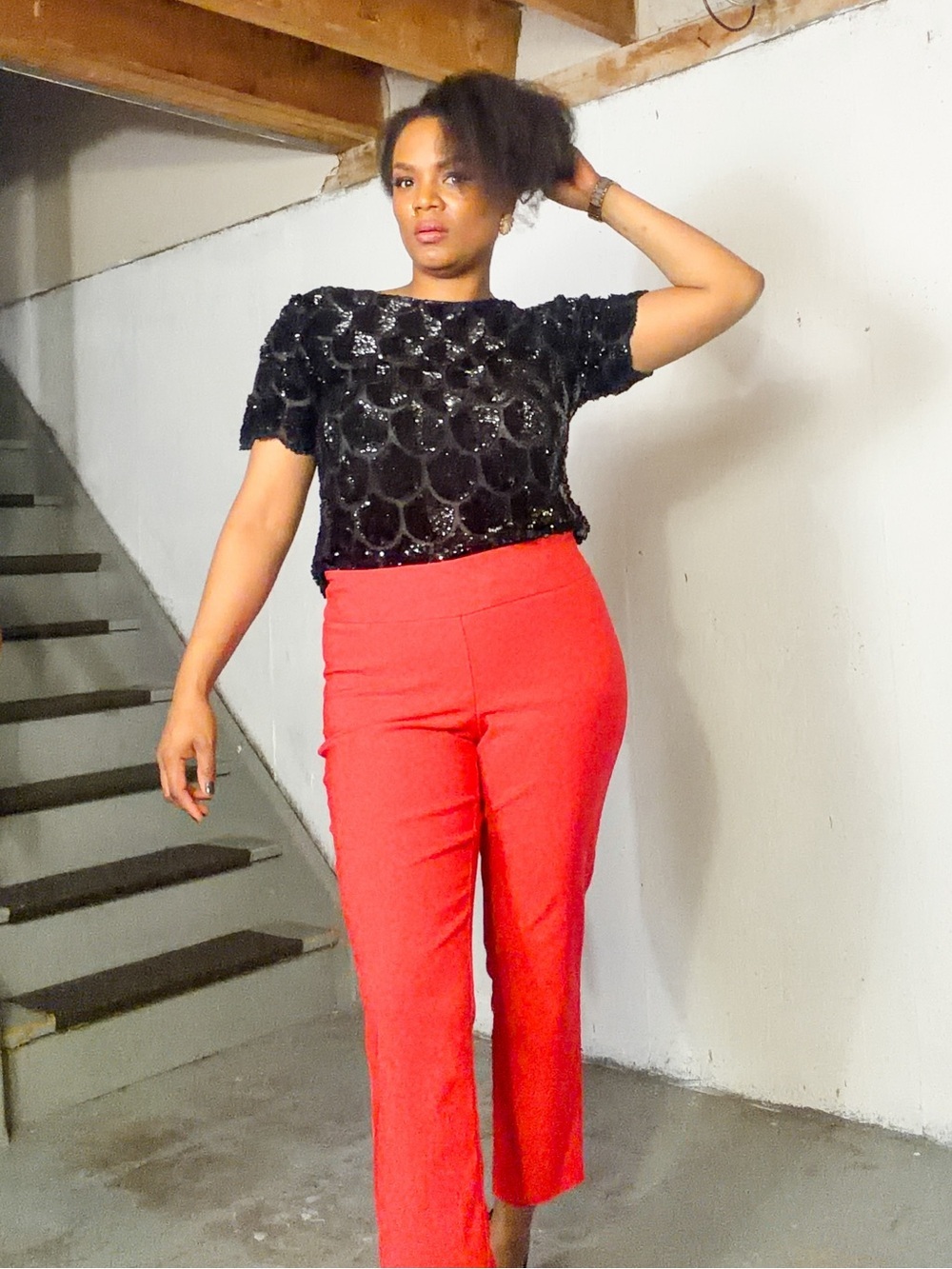 Vintage Red Cropped High-Rise Pants, 14 fits 12/14 - Picture 4 of 4